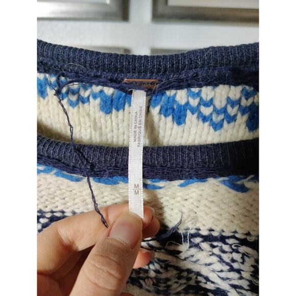 Free People Navy Blue Nordic Knit Thermal Sweater Size M - Picture 7 of 8